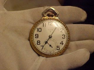 16 Size,  17 Jewels,  Elgin,  Open Face,  Pocket Watch,  10k Rolled Gold Plate Case