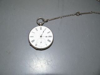 Antique M.  J.  Tobias & Co.  Key Wind/set Pocket Watch W/ Silver Chain & Case