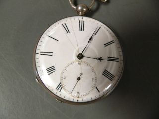 Antique M.  J.  Tobias & Co.  Key Wind/Set Pocket Watch w/ SILVER Chain & CASE 2