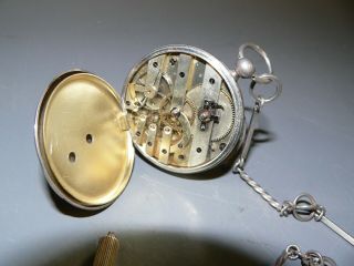 Antique M.  J.  Tobias & Co.  Key Wind/Set Pocket Watch w/ SILVER Chain & CASE 7