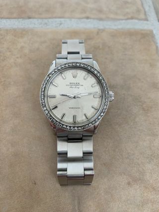 Vintage Rolex Oyster Perpetual Air King Stainless Steel White Gold 52 Diamonds
