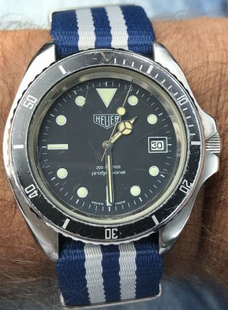 Vintage Heuer Automatic Divers Black Dial Watch Rare Model 844 - 1 Circa 1980