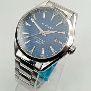 Luxury 41mm Corgeut Blue Dial Luminous Steel Strap Automatic Mens Watch 2863