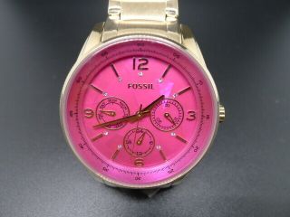 Old Stock Fossil Bq1682 Pink Dial Gold Plated Quartz Women Watch