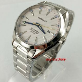 41mm Corgeut White Dial Sapphire Glass Steel Watchband Automatic Mens Watch 2861