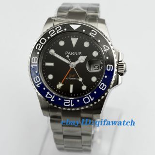 40mm Parnis Sapphire GMT Ceramic Bezel Black Dial Automatic Men ' s Watch 2173 4
