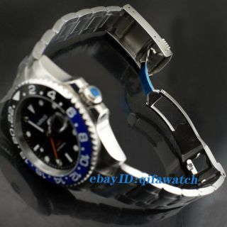 40mm Parnis Sapphire GMT Ceramic Bezel Black Dial Automatic Men ' s Watch 2173 5