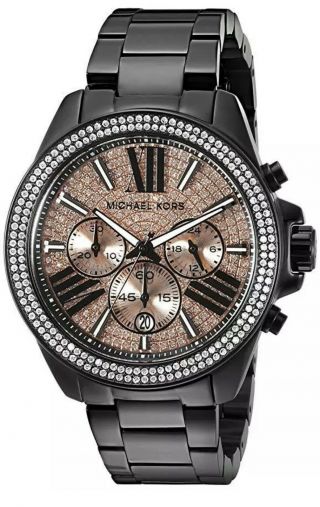 Michael Kors Wren Black Rose Chronograph Womens Glitz Stainless Watch Mk5879