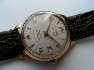 Vintage Sindaco De Luxe 17 Jewels Gold Plated Swiss Made Date Men 