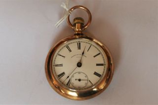 Antique Gold Plated Waltham Pocket Watch.  Size 18.  Runs 1897.