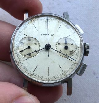 Eterna Chronograph Vintage Watch Valjoux 22 Rare S.  Steel 2737195
