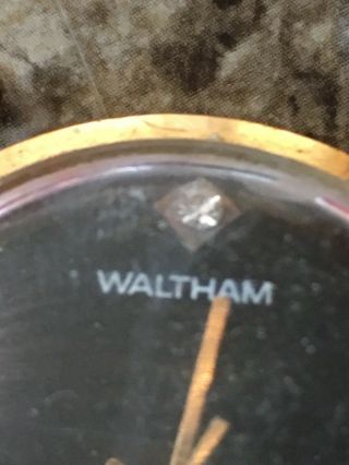 Vintage Waltham Swiss Made Mens Watch Black Face W Stone Diamond? 2