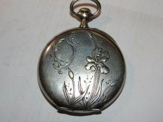 Rare art deco Sterling France Silver marked Pocket watch very thin great 2