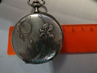 Rare art deco Sterling France Silver marked Pocket watch very thin great 7