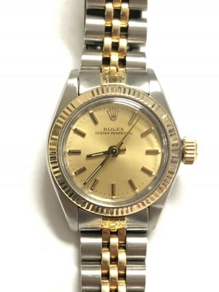 Ladies Rolex Oyster Perpetual 24mm Champagne 6719 18k Two - Tone Jubilee Watch
