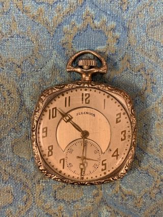 Illinois 14k Gold Filled Antique Pocket Watch.  Beautifully Engraved.