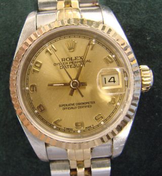 LADIES ROLEX 18K GOLD & STAINLESS DATEJUST OYSTER PERPETUAL w/BOX 2
