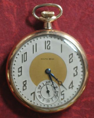 Vintage 1921 South Bend Size 12,  19 Jewel,  Pocket Watch,  Gold Plated,  Running