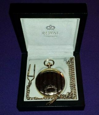 Vintage Royal London Full Hunter Gold Plated Watch,  Chain,  Box