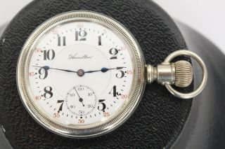 1914 Antique Hamilton Double Sunk Double Roller Side Wind Open Face Pocket Watch