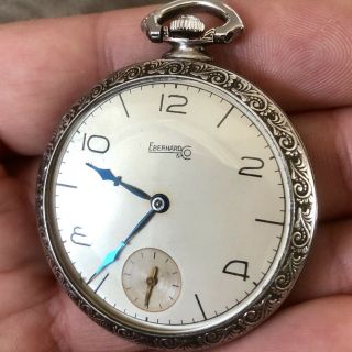 Gorgeous Vintage Eberhard & Co.  Pocket Watch - 18 Jewels 4 Adj.  Silver