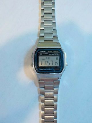Mens Casio Watch 593 A158w Digital Silver Stainless Steel Band Alarm Chrono