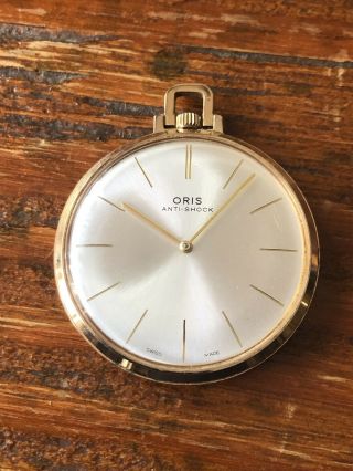 Vintage Oris Pocket Watch Swiss Made Gold Tone Slim Case Wonderful
