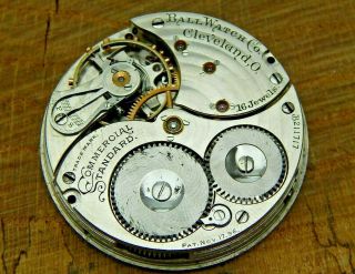 Antique Pocket Watch Movement Ball Waltham Official Standard 16j 16s Commercial