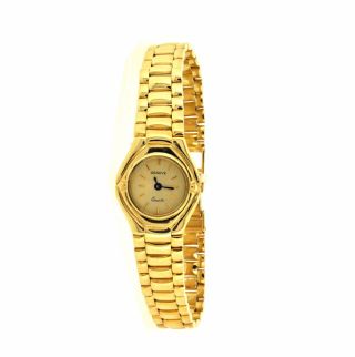 Geneve 14k Solid Yellow Gold Womens Quartz Round Face Watch - R