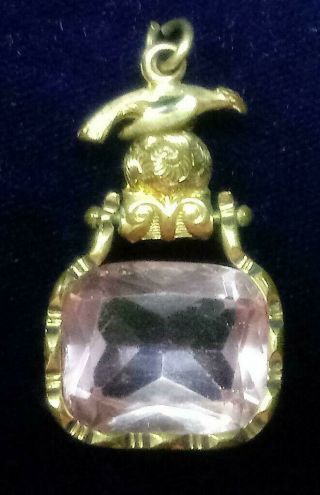 Old Victorian Gold Filled Bird Large Faceted Pink Stone Swivel Pocket Watch Fob