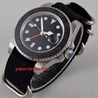 40mm Parnis Sterile Dial Ceramic Bezel Sapphire Crystal Gmt Automatic Date Watch