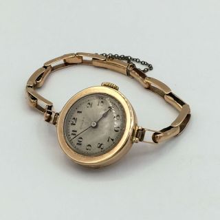 Rolex Swiss Vintage 9k Yellow Gold Ladies Wrist Watch On Albion Bracelet Running