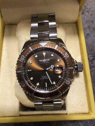 Invicta Mens Watch 43 Mm Pro Diver Stainless With Brown Face.  Model 22049