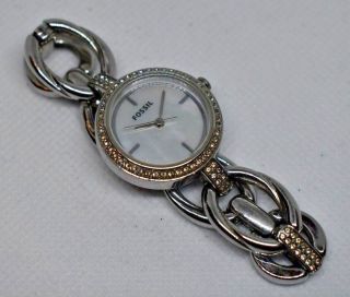 Ladies Fossil Stainless Steel Silver & Mother Of Pearl Mop Es - 2843