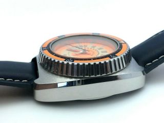 1970 Rare Aquadive Time Depth Gauge Divers Orange Dial Model 50 47mm 12