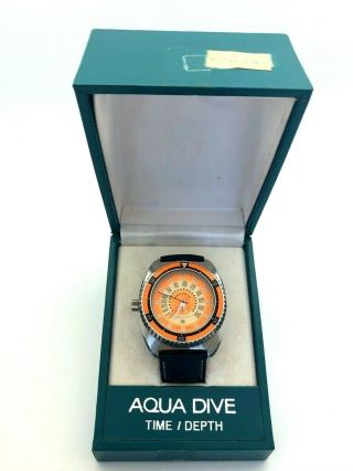 1970 Rare Aquadive Time Depth Gauge Divers Orange Dial Model 50 47mm 2