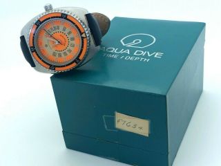 1970 Rare Aquadive Time Depth Gauge Divers Orange Dial Model 50 47mm 3