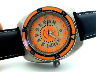 1970 Rare Aquadive Time Depth Gauge Divers Orange Dial Model 50 47mm 4