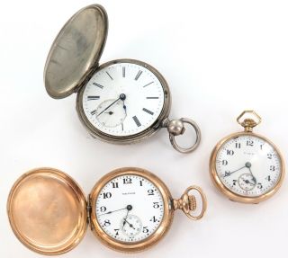 Antique Waltham,  Elgin & Twin Key Wind Continental Pocket Watches.  Fixers.