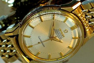 Vintage Omega Mens 14k Gold Cap/ss Pie - Pan Automatic Constellation Wristwatch