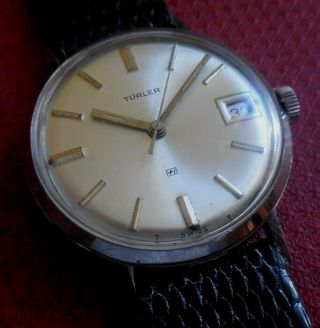 Vintage 1950s TÜrler 17 Jewels Nos Swiss Watch Running Wristwatch