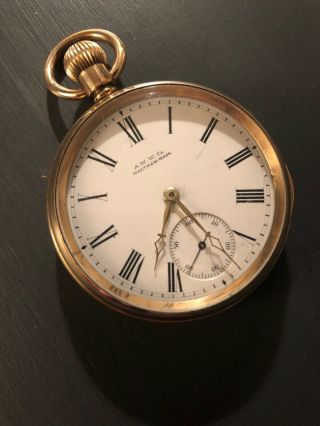 Gold Plated A.  W.  W.  Co Waltham Mass Pocket Watch Lovely Spares