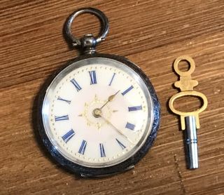 Antique Sterling Silver Key Winding Pocket Watch Run Good