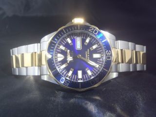 Invicta Signature Automatic Gold Silver Stainless Steel Blue Dial Watch 7046