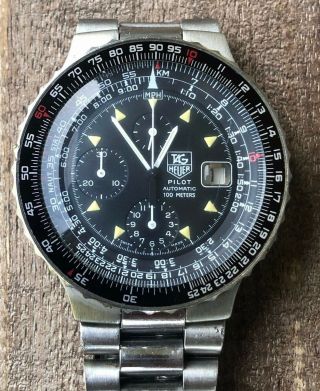 Vintage Tag Heuer Pilot 130.  206 Automatic Chronograph Lwo 283 Steel Swiss Watch