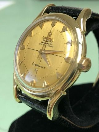 Vintage 18k Yellow Gold Omega Constellation Deluxe 2853 W 501 Cal Movement 1950s