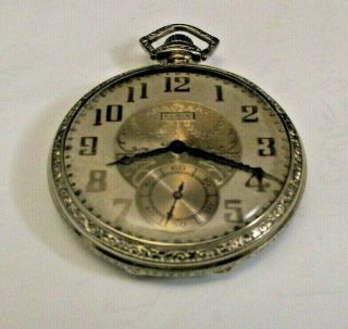 Antique Elgin 17j Mens Pocket Watch /14k White Gold Filled Philadelphia Case Nr