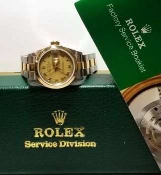 69163 Rolex Datejust 18k Gold Ss Ladies Quickset Roman Dial Watch Stunning