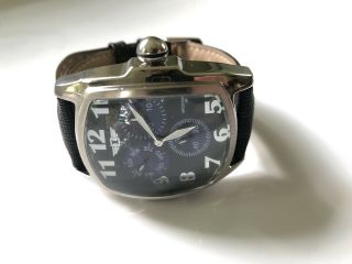 Invicta Ibi70115 - 003 Lupah Black Blue Dial Tonneau Day Date Leather Strap Watch