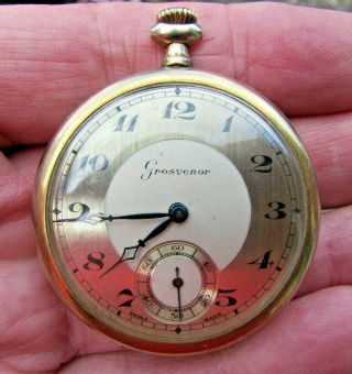 Vintage Grosvenor Swiss Made 15 Jewel G/p Pocket Watch - Gwo/missing Chain Loop